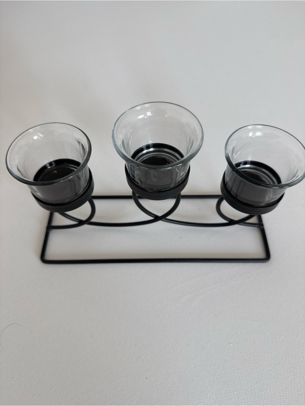 Black Metal Triple Votive Candle Holder with Clear Glass Cups